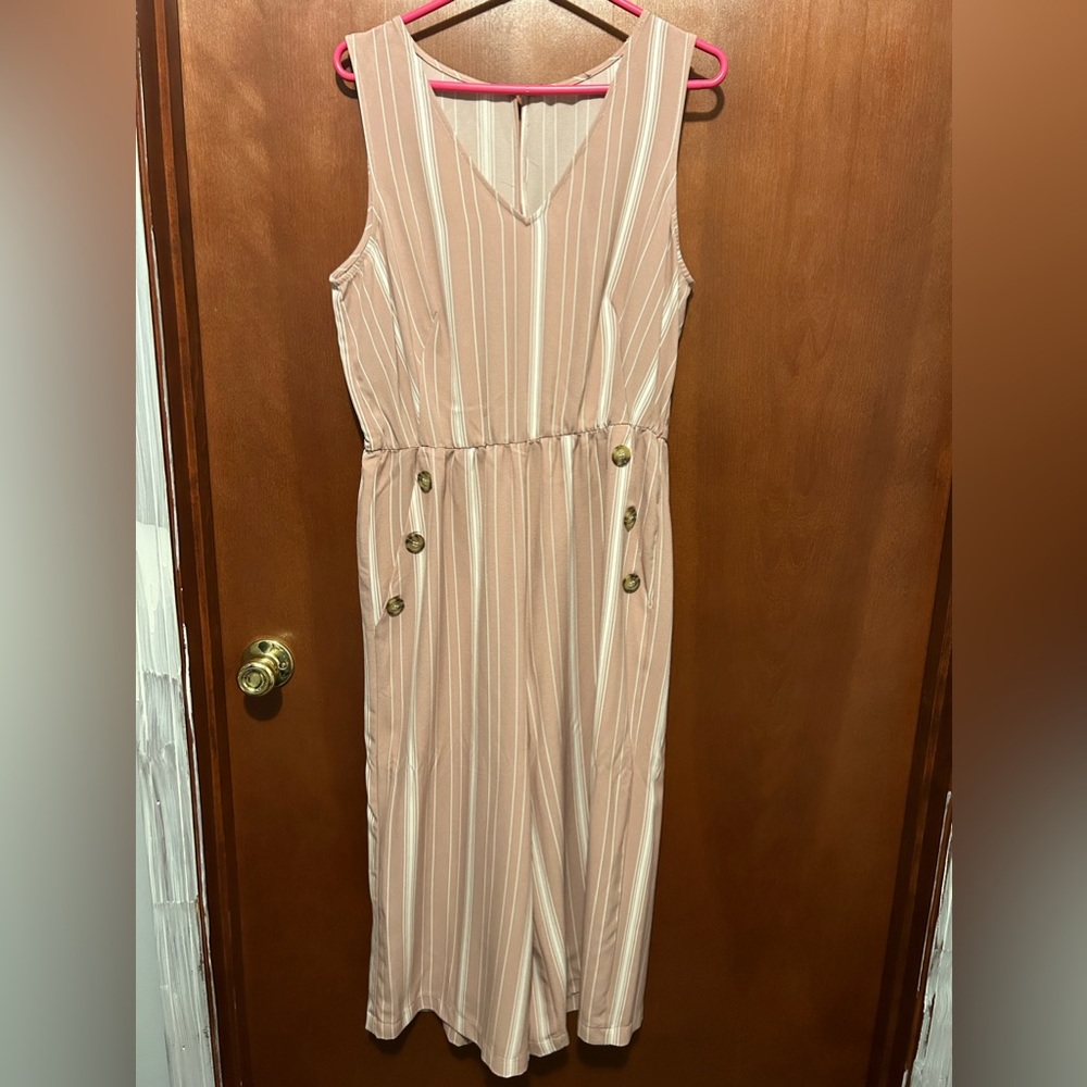 Blush and white striped romper. No tag, not sure of brand